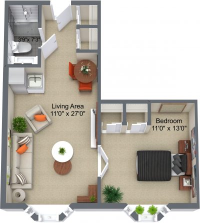Cedarcroft Place - 1-Bedroom - 3D Floor Plan